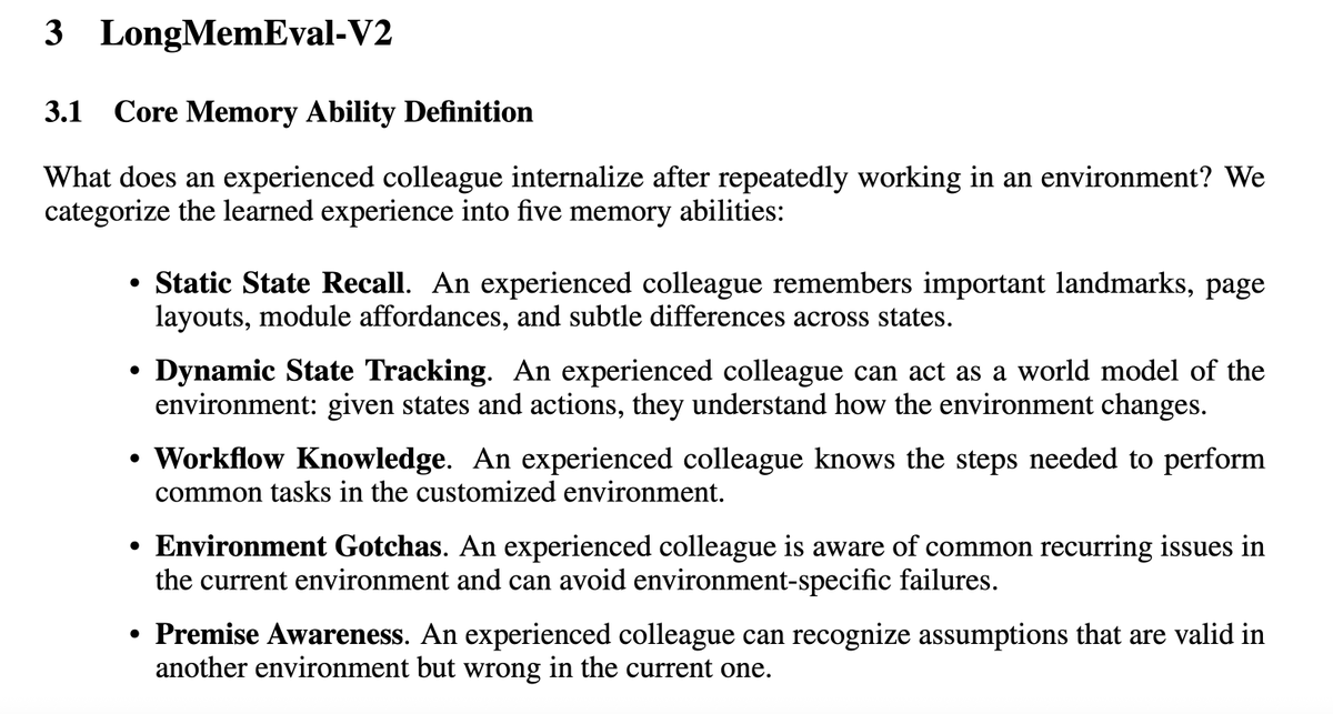 Five memory abilities in LongMemEval-V2