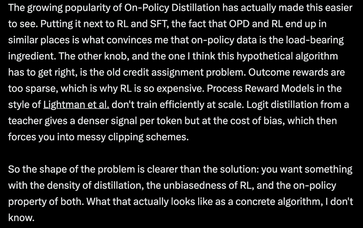 nrehiew_ thread attached image about on-policy distillation, RL, and credit assignment